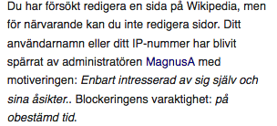 MagnusA, Wikipedia blockering av Börje Peratt